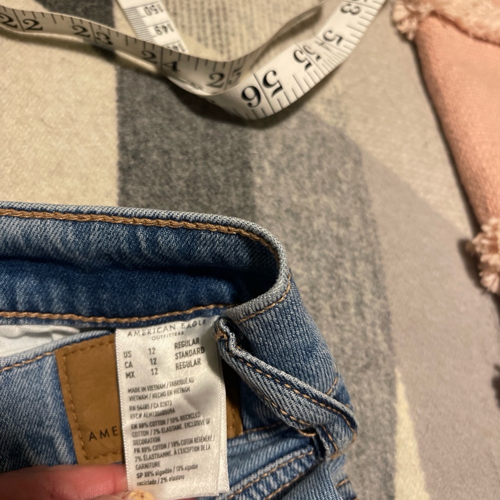 American Eagle Outfitters low rise ultra wide leg Two-Tone Blue Wide Leg Jeans - Picture 4 of 6